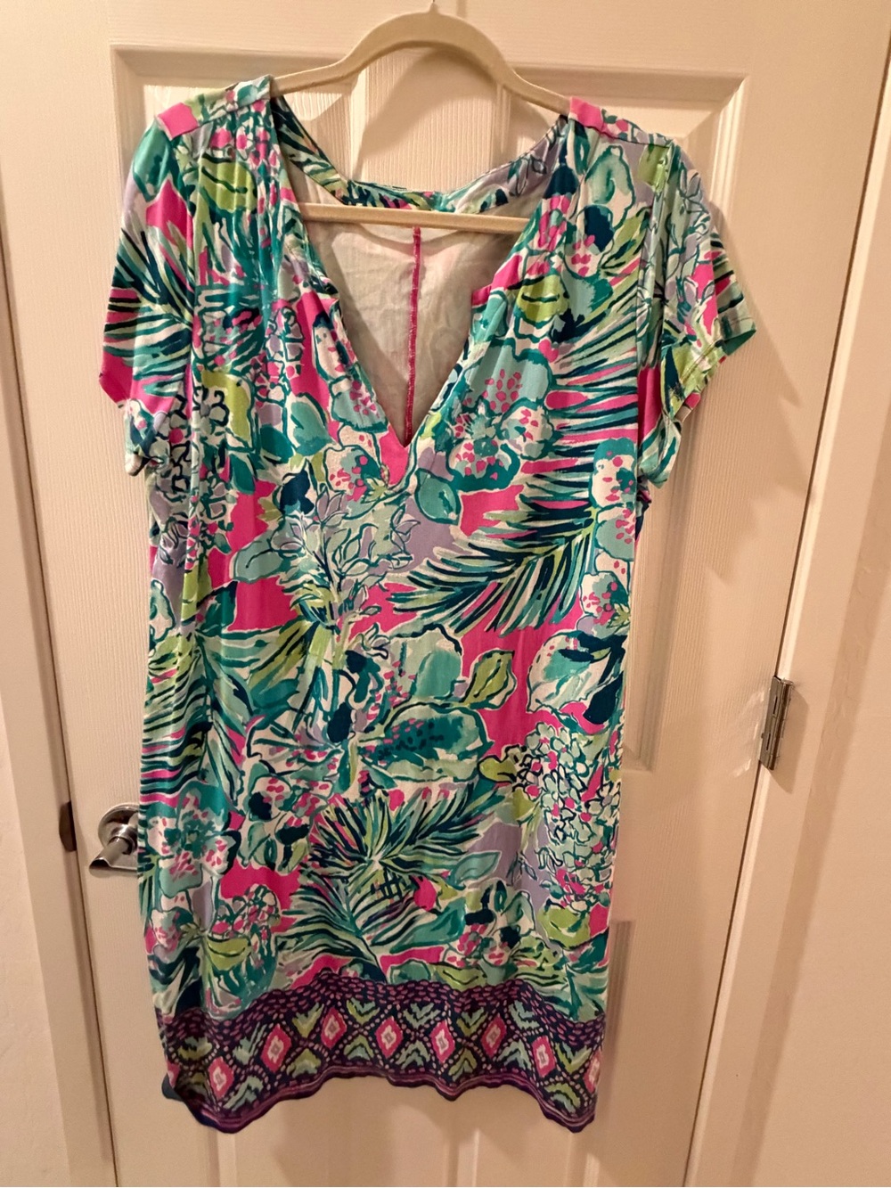 Lilly Pulitzer Pink & Teal Tropical V-Neck Swim Cover-Up